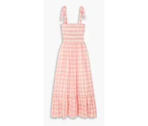The Lagoon shirred gingham linen and cotton-blend dress - Pink