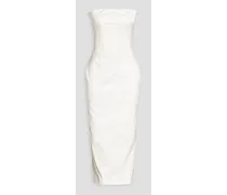 Strapless silk-shantung midi dress - White