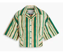 Cropped striped cotton-poplin shirt - Green