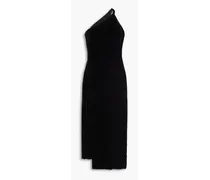 One-shoulder cutout velvet midi dress - Black