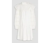 Ruffled crochet-trimmed cotton mini dress - White
