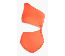 Zuri one-shoulder cutout knotted swimsuit - Orange