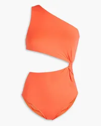 BONDI BORN Zuri one-shoulder cutout knotted swimsuit - Orange Orange