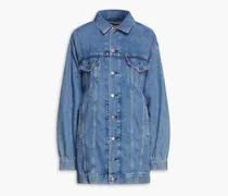 Oversized gathered cotton and hemp-blend denim shirt dress - Blue
