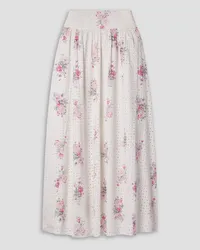 LoveShackFancy Aventi gathered floral-print broderie anglaise cotton-voile maxi skirt - White White