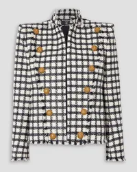 Balmain Button-embellished checked metallic wool-blend tweed jacket - White White