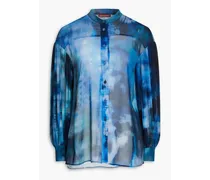Berry Blue Strokes pleated tie-dyed gauze shirt - Blue