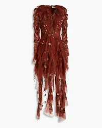 Zimmermann Asymmetric ruffled glittered tulle maxi dress - Brown Brown