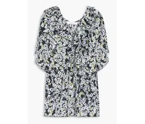 Ruffled floral-print crepe de chine blouse - Black