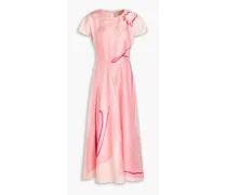 Printed silk-twill midi dress - Pink