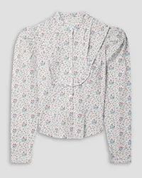 BATSHEVA Laura Ashley Lee pleated floral-print cotton-poplin blouse - White White