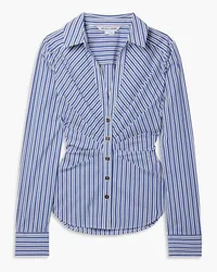 Veronica Beard Joelle gathered striped cotton-blend poplin shirt - Blue Blue