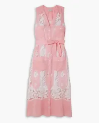 Miguelina Alexia embroidered paneled cotton midi shirt dress - Pink Pink