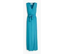Silk-blend crepe de chine maxi wrap dress - Blue