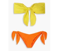 Two-tone knotted bandeau bikini - Yellow
