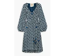 Vivian belted printed silk crepe de chine dress - Blue