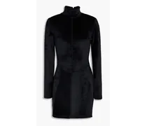 Velour turtleneck mini dress - Black