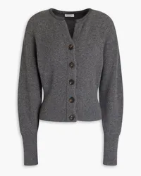 Brunello Cucinelli Bead-embellished ribbed cashmere cardigan - Gray Gray