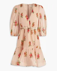 Zimmermann Fluted floral-print plissé-organza mini dress - Orange Orange