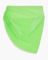 Norma Kamali Diana ruched neon stretch-tulle bikini briefs - Green Green