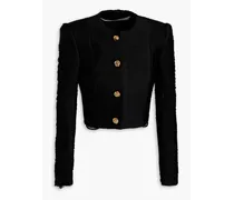 Cropped fringed tweed jacket - Black