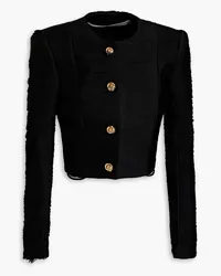 Alexander Wang Cropped fringed tweed jacket - Black Black