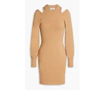 Cutout cotton and cashmere-blend mini dress - Neutral