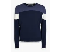 Color-block cotton and wool-blend sweater - Blue