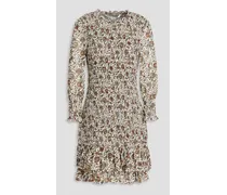 Farha shirred floral-print crepe de chine mini dress - White