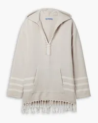 Paradised Baja fringed striped cotton hoodie - Neutral Neutral