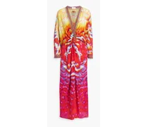 Embellished printed silk maxi dress - Pink