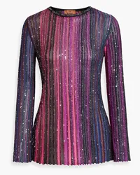 Missoni Sequin-embellished striped ribbed-knit top - Pink Pink