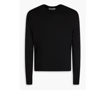 Cable-knit cotton-blend sweater - Black