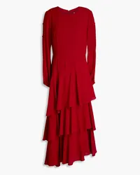 Mikael Aghal Tiered crepe midi dress - Red Red