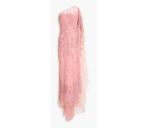 One-shoulder draped embellished tulle gown - Pink