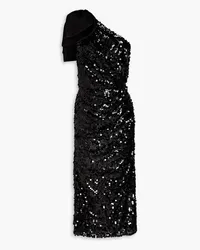 Dolce & Gabbana One-shoulder sequined tulle midi dress - Black Black