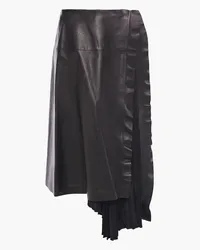 Valentino Garavani Satin crepe-paneled leather midi skirt - Black Black