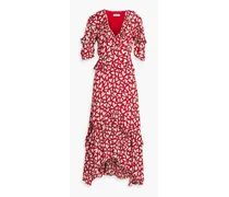 Adele ruffled printed crepe de chine dress - Red