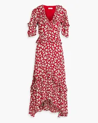 RHODE Adele ruffled printed crepe de chine dress - Red Red