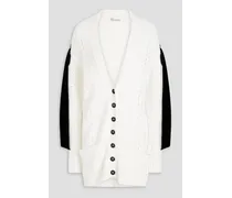 Bow-embellished pointelle-knit cardigan - White