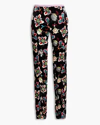 Valentino Garavani Floral-print velvet straight-leg pants - Black Black