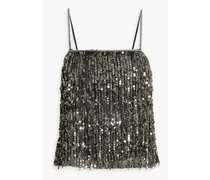 Alice Olivia - Chi fringed sequined tulle top - Metallic