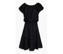 One-shoulder ruffled cotton-blend poplin midi dress - Black