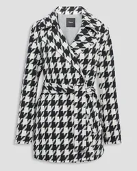 Theory Belted houndstooth brushed wool-blend coat - White White