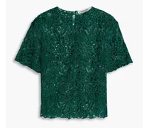 Cotton-blend crocheted lace top - Green