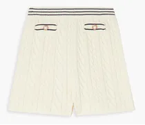 Embellished cable-knit cotton-blend shorts - White