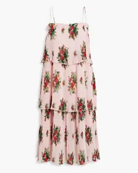 Ganni Tiered floral-print plissé-chiffon midi dress - Pink Pink