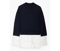 Beri poplin-paneled merino wool sweater - Blue