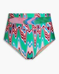 Pat Bo Mesh-trimmed printed bikini brief - Green Green