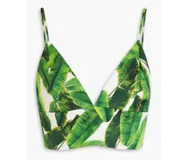Alice Olivia - Carli tie-back printed cotton-blend bra top - Green